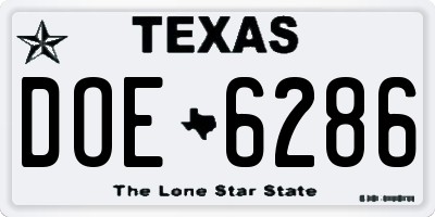 TX license plate DOE6286