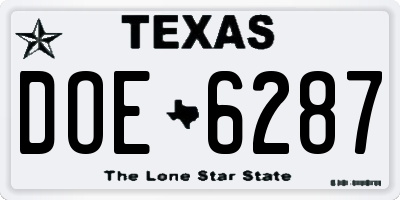 TX license plate DOE6287