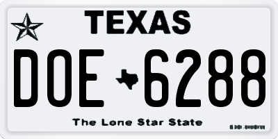 TX license plate DOE6288