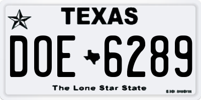 TX license plate DOE6289