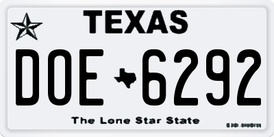 TX license plate DOE6292