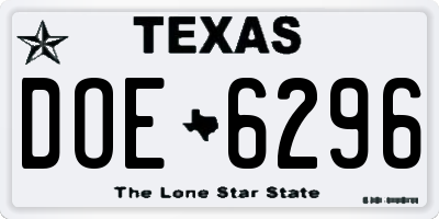 TX license plate DOE6296