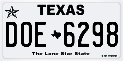 TX license plate DOE6298