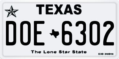 TX license plate DOE6302