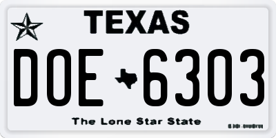 TX license plate DOE6303