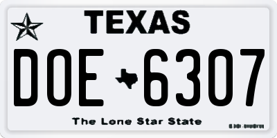 TX license plate DOE6307