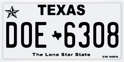 TX license plate DOE6308