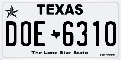 TX license plate DOE6310