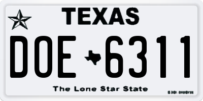 TX license plate DOE6311