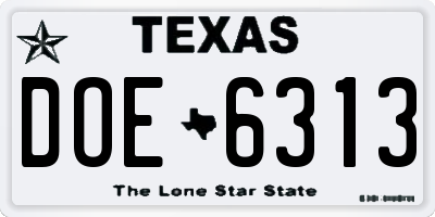 TX license plate DOE6313