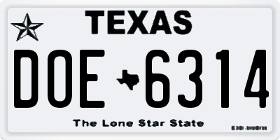 TX license plate DOE6314
