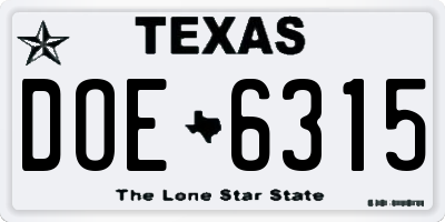 TX license plate DOE6315