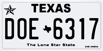 TX license plate DOE6317