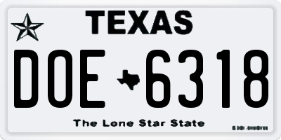 TX license plate DOE6318
