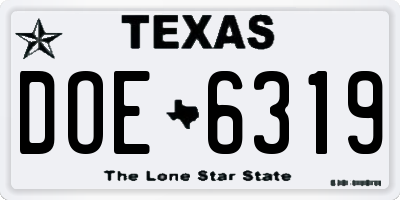 TX license plate DOE6319