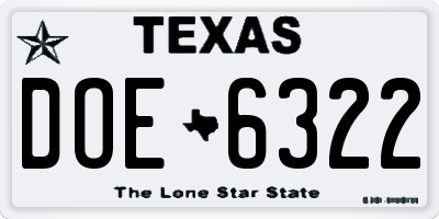 TX license plate DOE6322