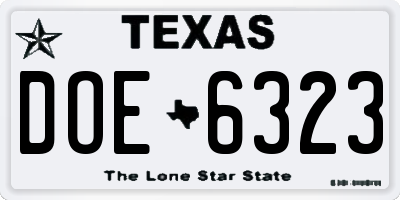 TX license plate DOE6323