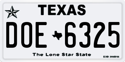 TX license plate DOE6325
