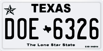TX license plate DOE6326