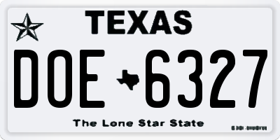 TX license plate DOE6327