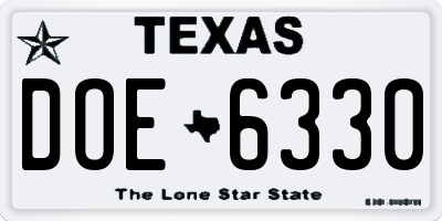 TX license plate DOE6330