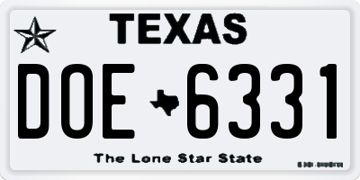 TX license plate DOE6331