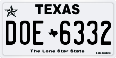 TX license plate DOE6332