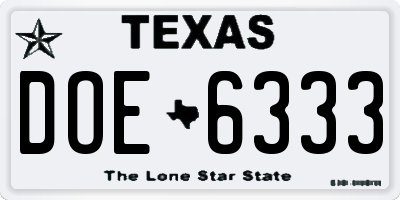 TX license plate DOE6333
