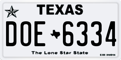 TX license plate DOE6334