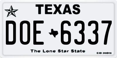 TX license plate DOE6337