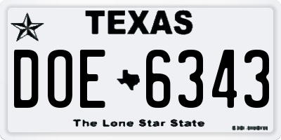 TX license plate DOE6343