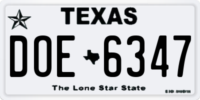 TX license plate DOE6347