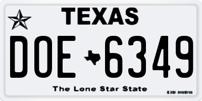 TX license plate DOE6349