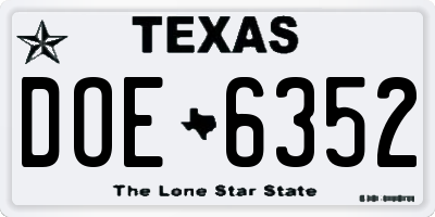 TX license plate DOE6352