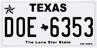 TX license plate DOE6353