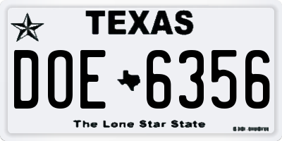 TX license plate DOE6356