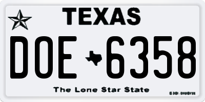 TX license plate DOE6358