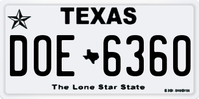 TX license plate DOE6360