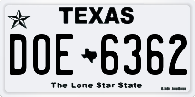 TX license plate DOE6362