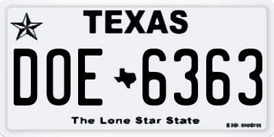 TX license plate DOE6363
