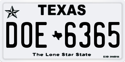 TX license plate DOE6365