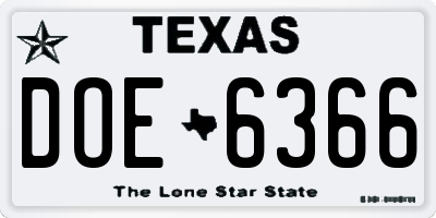TX license plate DOE6366