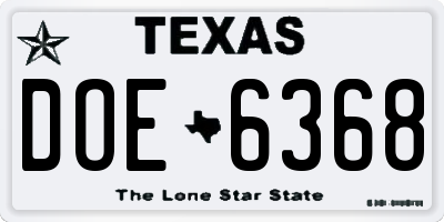 TX license plate DOE6368