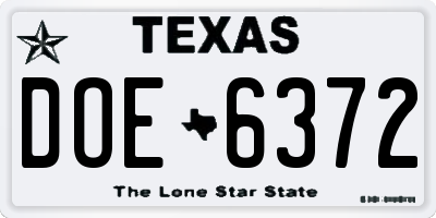 TX license plate DOE6372