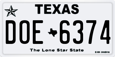TX license plate DOE6374