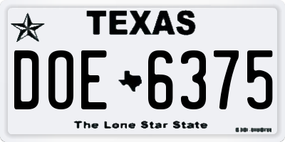 TX license plate DOE6375