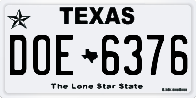 TX license plate DOE6376