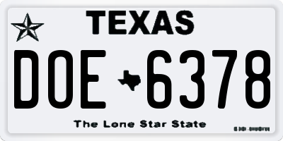 TX license plate DOE6378