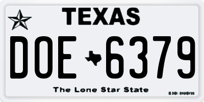 TX license plate DOE6379