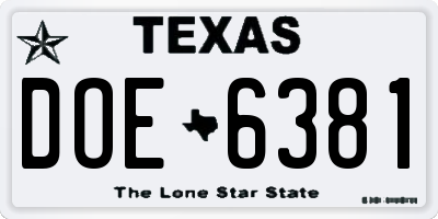 TX license plate DOE6381